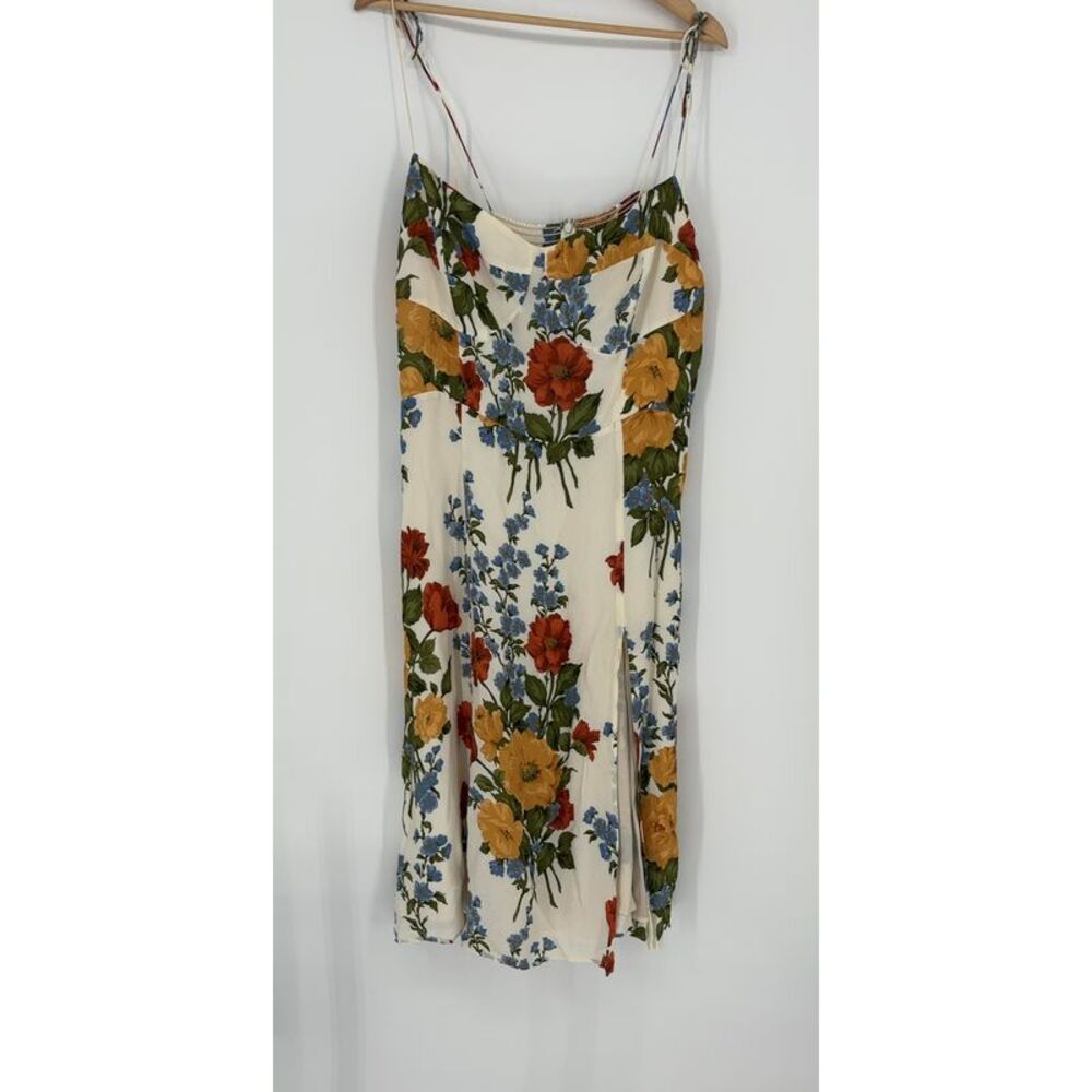 Reformation Cream Floral Slip Dress with Red, Yellow & Blue Blooms